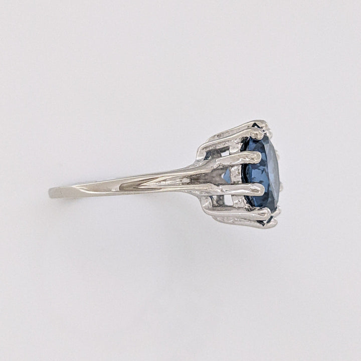 10K WHITE LONDON BLUE TOPAZ ROUND 10MM MULTI-PRONG ESTATE RING 3.2 GRAMS