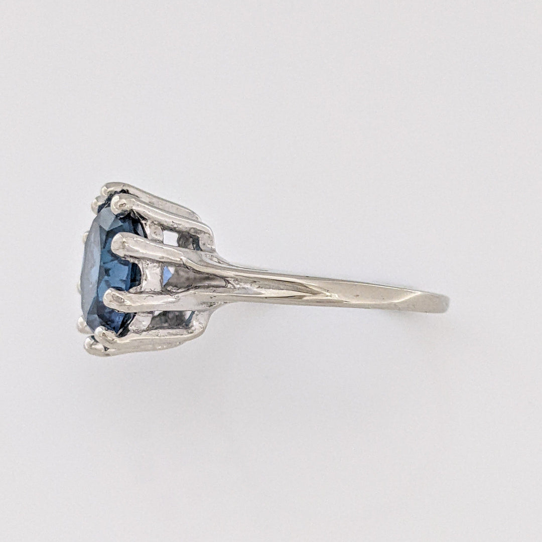 10K WHITE LONDON BLUE TOPAZ ROUND 10MM MULTI-PRONG ESTATE RING 3.2 GRAMS