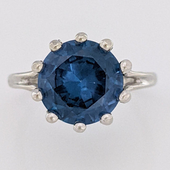 10K WHITE LONDON BLUE TOPAZ ROUND 10MM MULTI-PRONG ESTATE RING 3.2 GRAMS