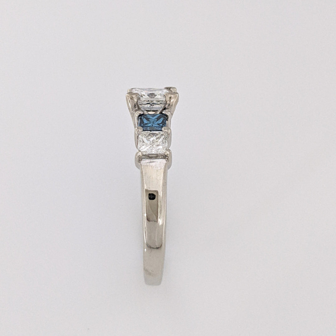 14K WHITE 1.02 CARAT TOTAL I1 H DIAMOND PRINCESS CUT WITH (2) BLUE (2) WHITE ESTATE RING