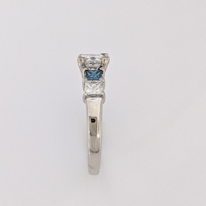 14K WHITE 1.02 CARAT TOTAL I1 H DIAMOND PRINCESS CUT WITH (2) BLUE (2) WHITE ESTATE RING