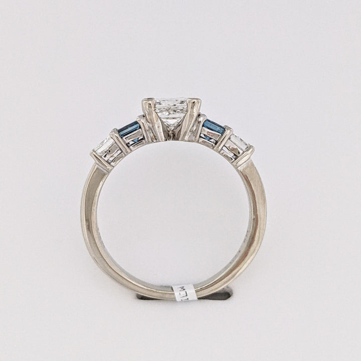 14K WHITE 1.02 CARAT TOTAL I1 H DIAMOND PRINCESS CUT WITH (2) BLUE (2) WHITE ESTATE RING