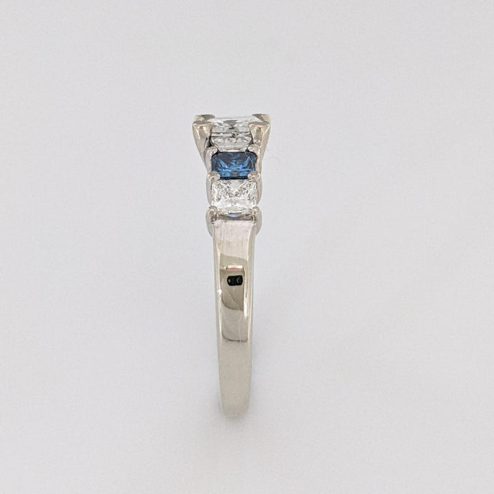 14K WHITE 1.02 CARAT TOTAL I1 H DIAMOND PRINCESS CUT WITH (2) BLUE (2) WHITE ESTATE RING