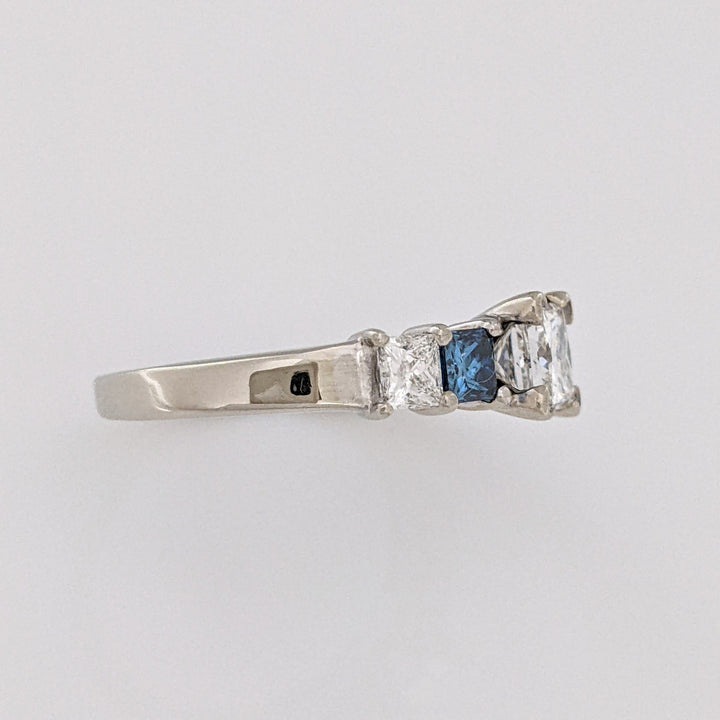 14K WHITE 1.02 CARAT TOTAL I1 H DIAMOND PRINCESS CUT WITH (2) BLUE (2) WHITE ESTATE RING