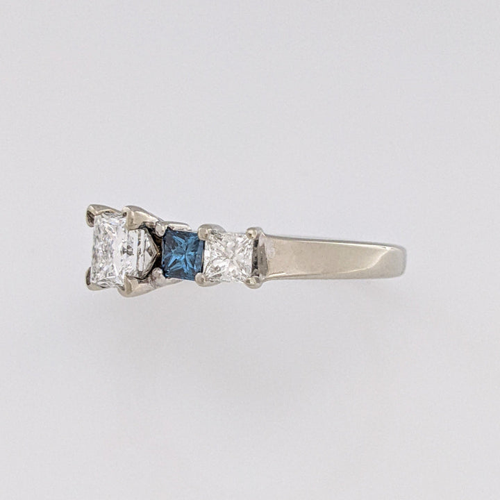 14K WHITE 1.02 CARAT TOTAL I1 H DIAMOND PRINCESS CUT WITH (2) BLUE (2) WHITE ESTATE RING