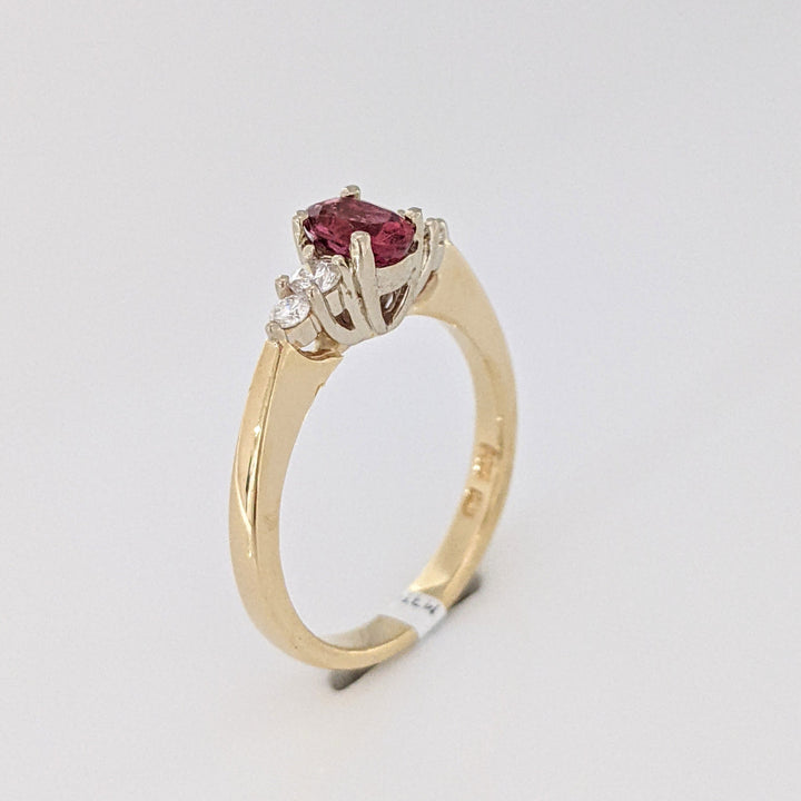 14K PINK TOURMALINE OVAL 4X6 WITH .22 DIAMOND TOTAL WEIGHT ESTATE RING 3.6 GRAMS