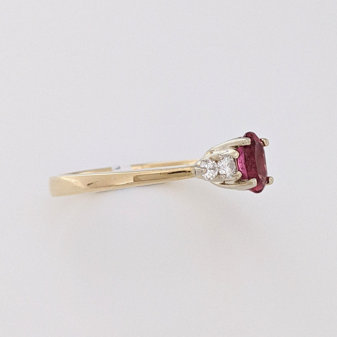 14K PINK TOURMALINE OVAL 4X6 WITH .22 DIAMOND TOTAL WEIGHT ESTATE RING 3.6 GRAMS