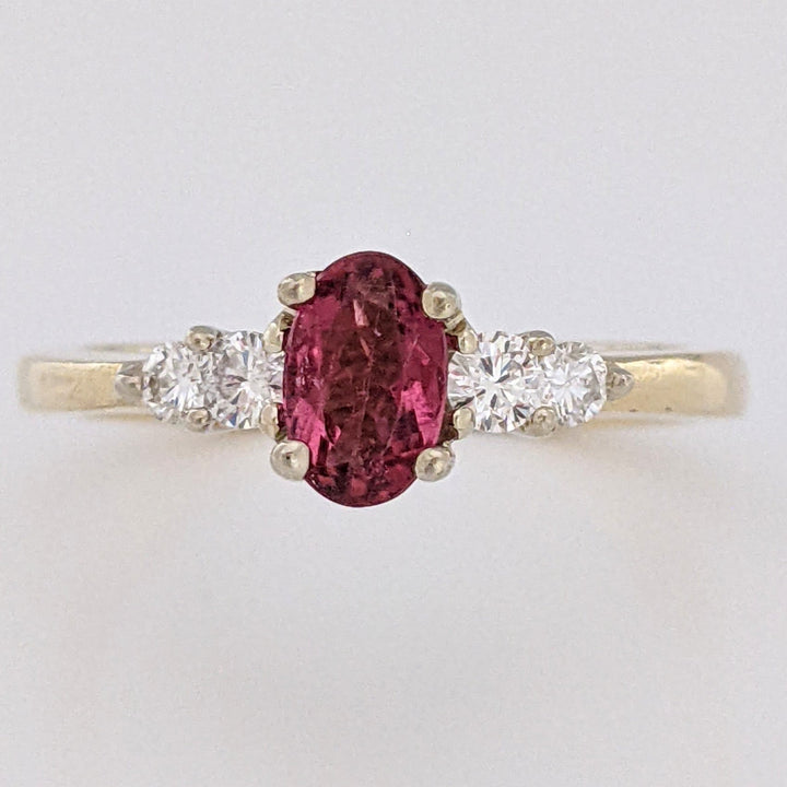 14K PINK TOURMALINE OVAL 4X6 WITH .22 DIAMOND TOTAL WEIGHT ESTATE RING 3.6 GRAMS