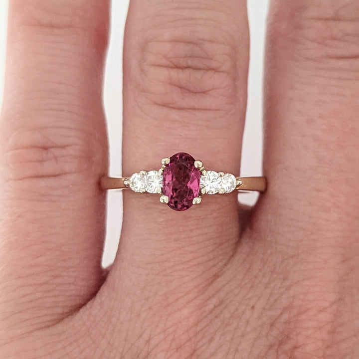 14K PINK TOURMALINE OVAL 4X6 WITH .22 DIAMOND TOTAL WEIGHT ESTATE RING 3.6 GRAMS