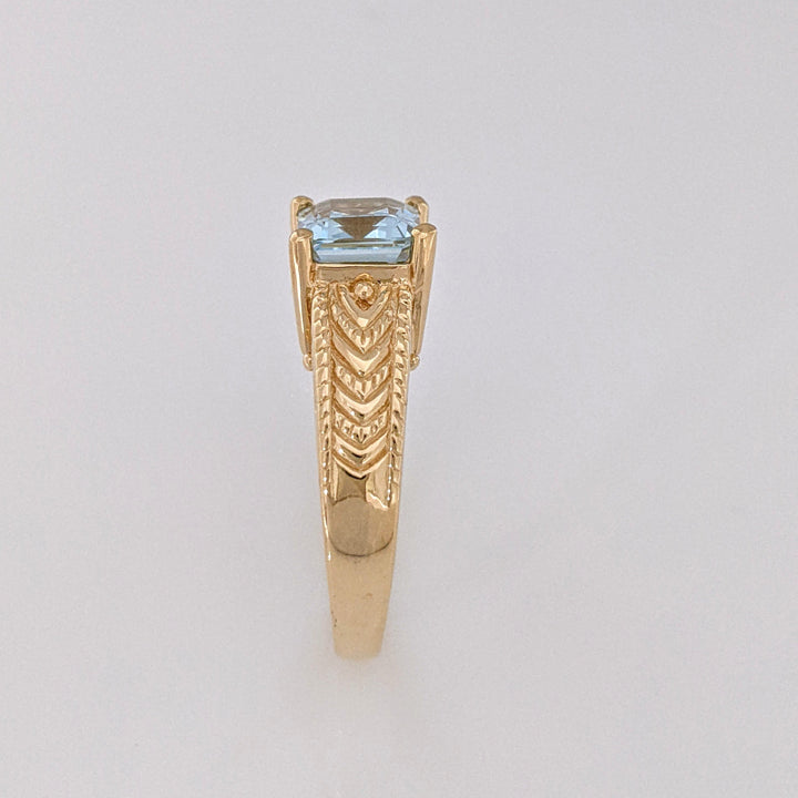 14K AQUAMARINE "AA" EMERALD CUT 7X9 ETCHED MOUNTING ESTATE RING 5.1 GRAMS
