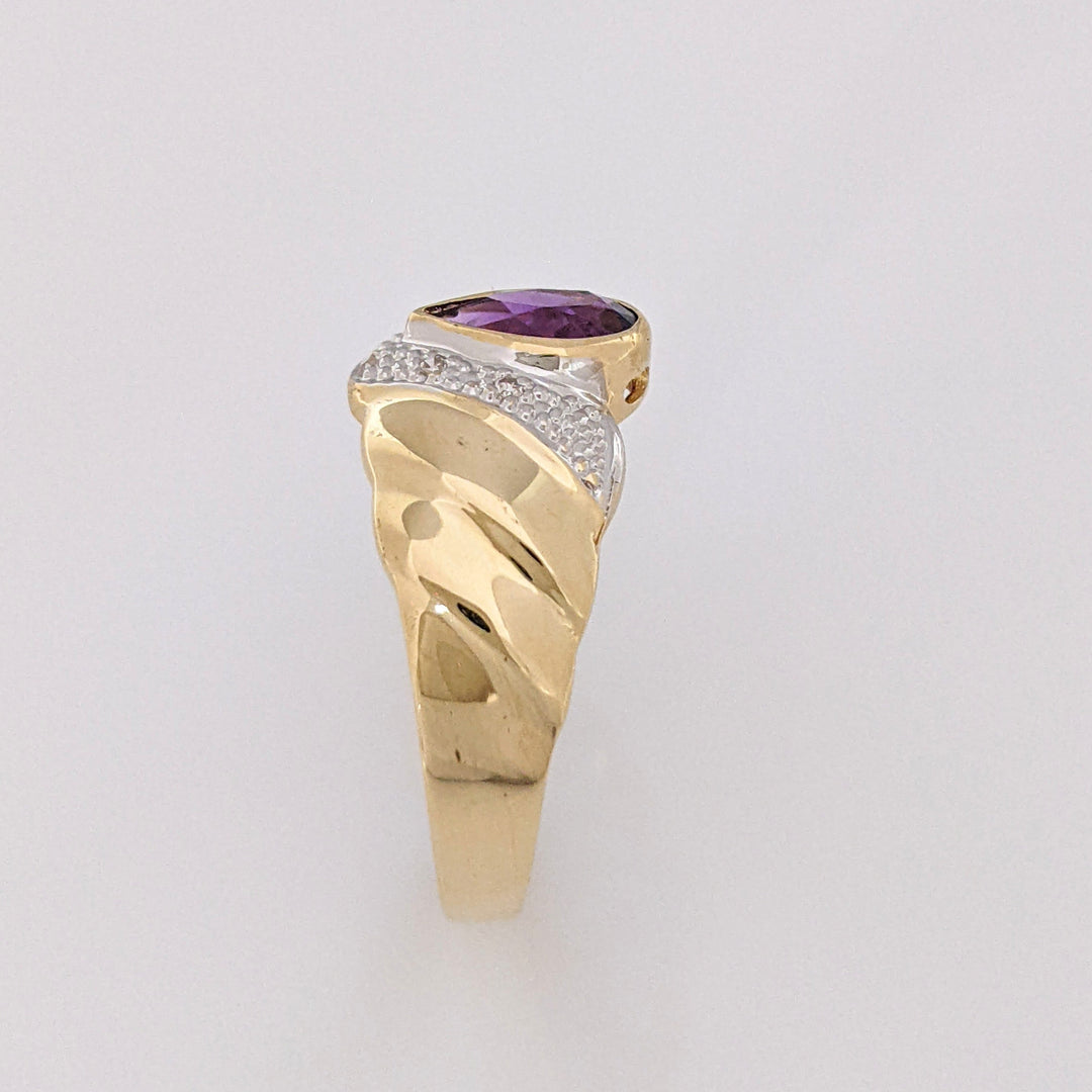 14K AMETHYST PEAR 5X7 BEZEL WITH MELEE ESTATE RING 2.8 GRAMS