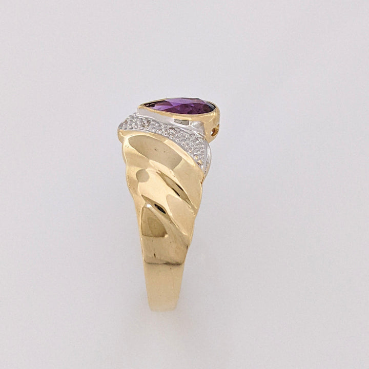 14K AMETHYST PEAR 5X7 BEZEL WITH MELEE ESTATE RING 2.8 GRAMS