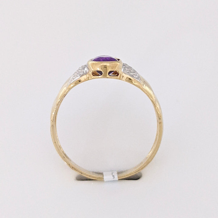 14K AMETHYST PEAR 5X7 BEZEL WITH MELEE ESTATE RING 2.8 GRAMS