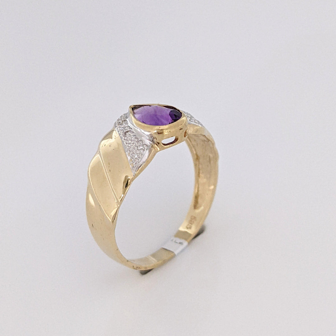 14K AMETHYST PEAR 5X7 BEZEL WITH MELEE ESTATE RING 2.8 GRAMS