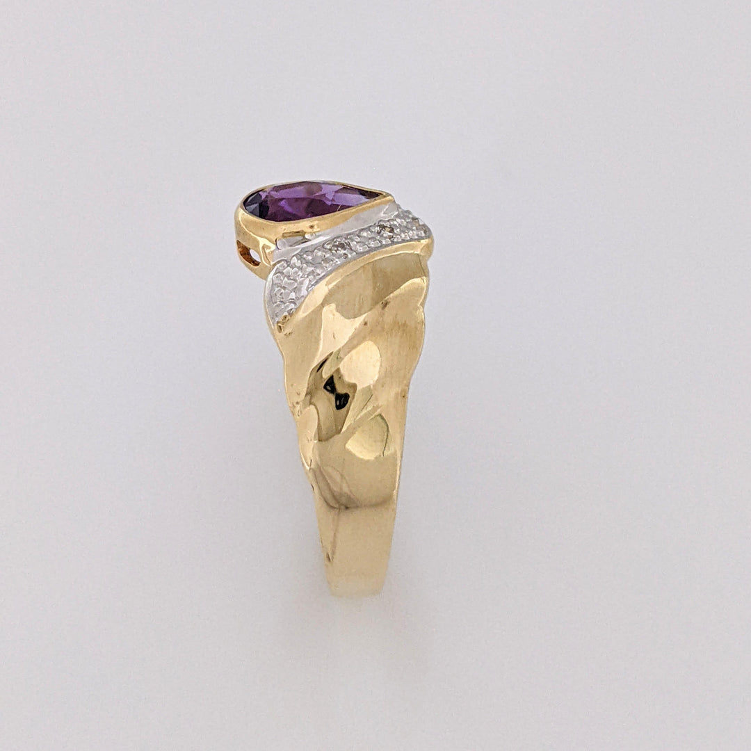 14K AMETHYST PEAR 5X7 BEZEL WITH MELEE ESTATE RING 2.8 GRAMS