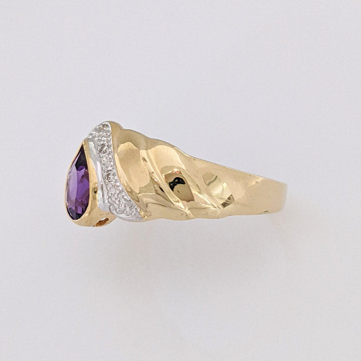 14K AMETHYST PEAR 5X7 BEZEL WITH MELEE ESTATE RING 2.8 GRAMS