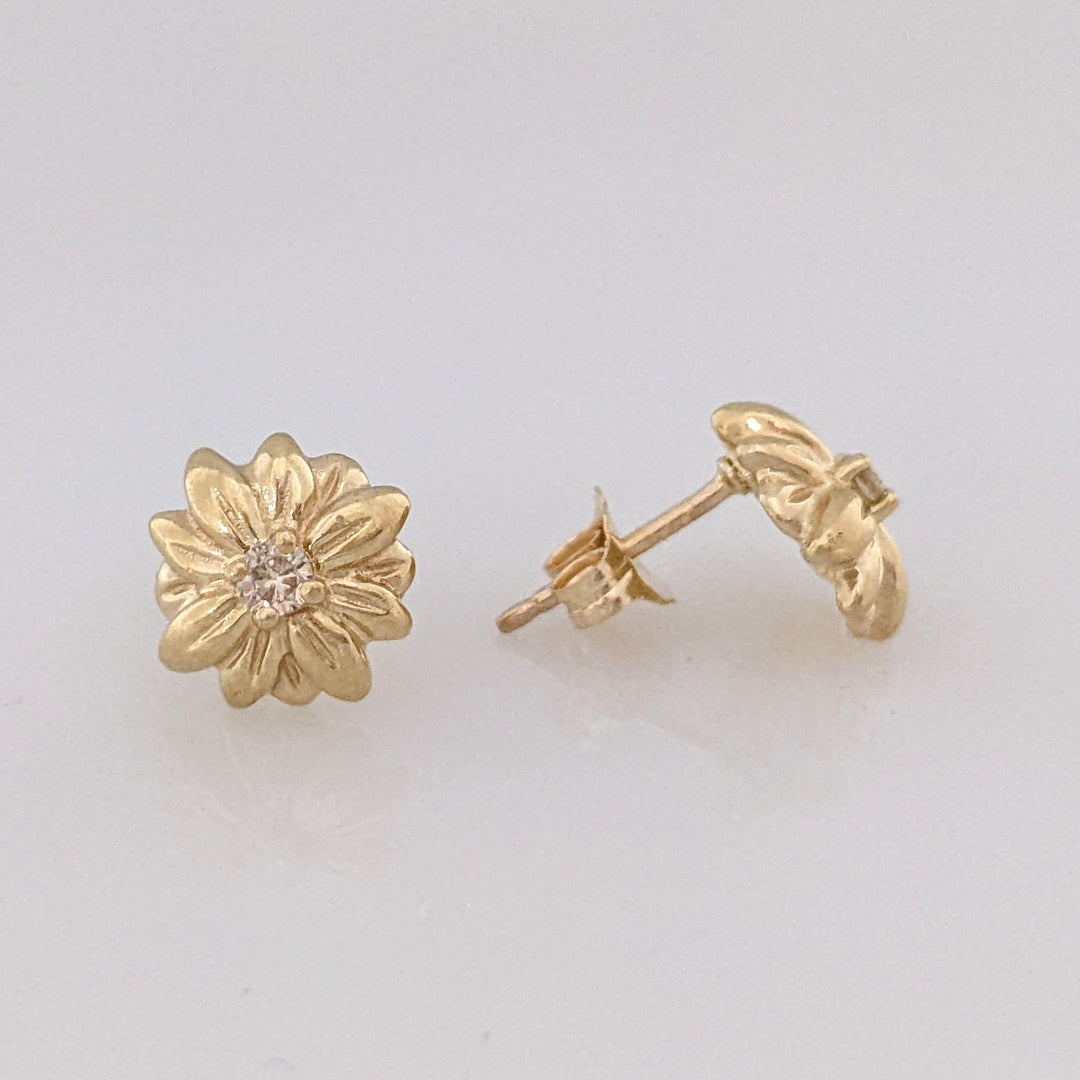 14K DIAMOND ROUND (3) ESTATE FLOWER EARRING/ PENDANT & CHAIN ESTATE SET 3.5 GRAMS