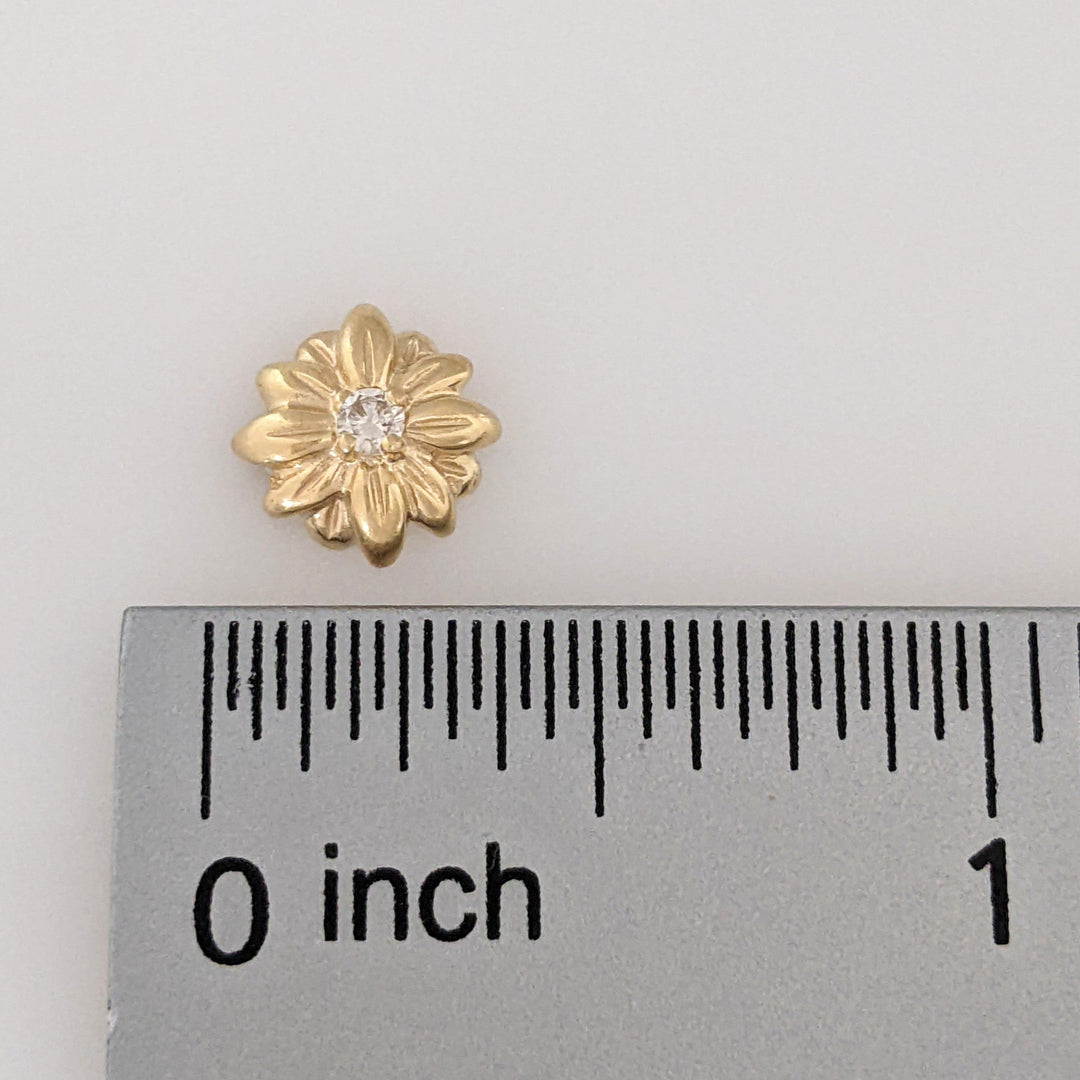 14K DIAMOND ROUND (3) ESTATE FLOWER EARRING/ PENDANT & CHAIN ESTATE SET 3.5 GRAMS