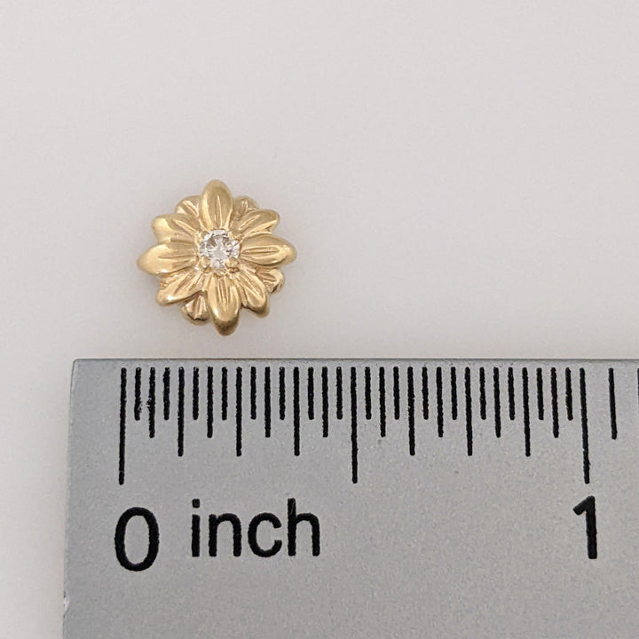 14K DIAMOND ROUND (3) ESTATE FLOWER EARRING/ PENDANT & CHAIN ESTATE SET 3.5 GRAMS