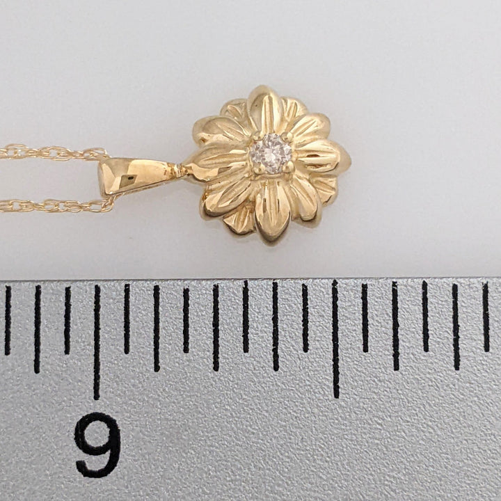 14K DIAMOND ROUND (3) ESTATE FLOWER EARRING/ PENDANT & CHAIN ESTATE SET 3.5 GRAMS