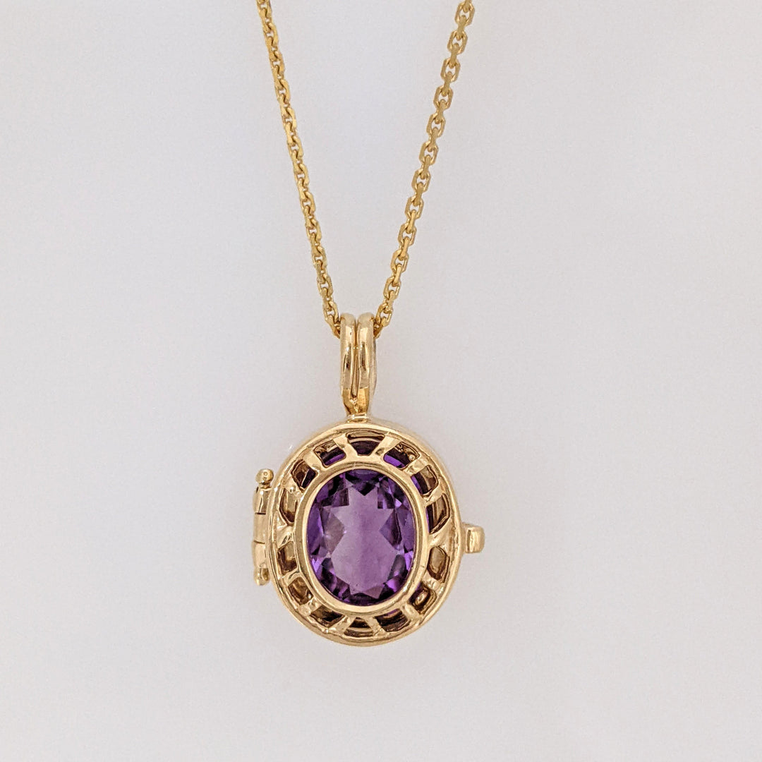 10K AMETHYST/ BLUE TOPAZ 7X9 INTERCHANGEABLE ESTATE PENDANT & 14K CHAIN 3.9 GRAMS