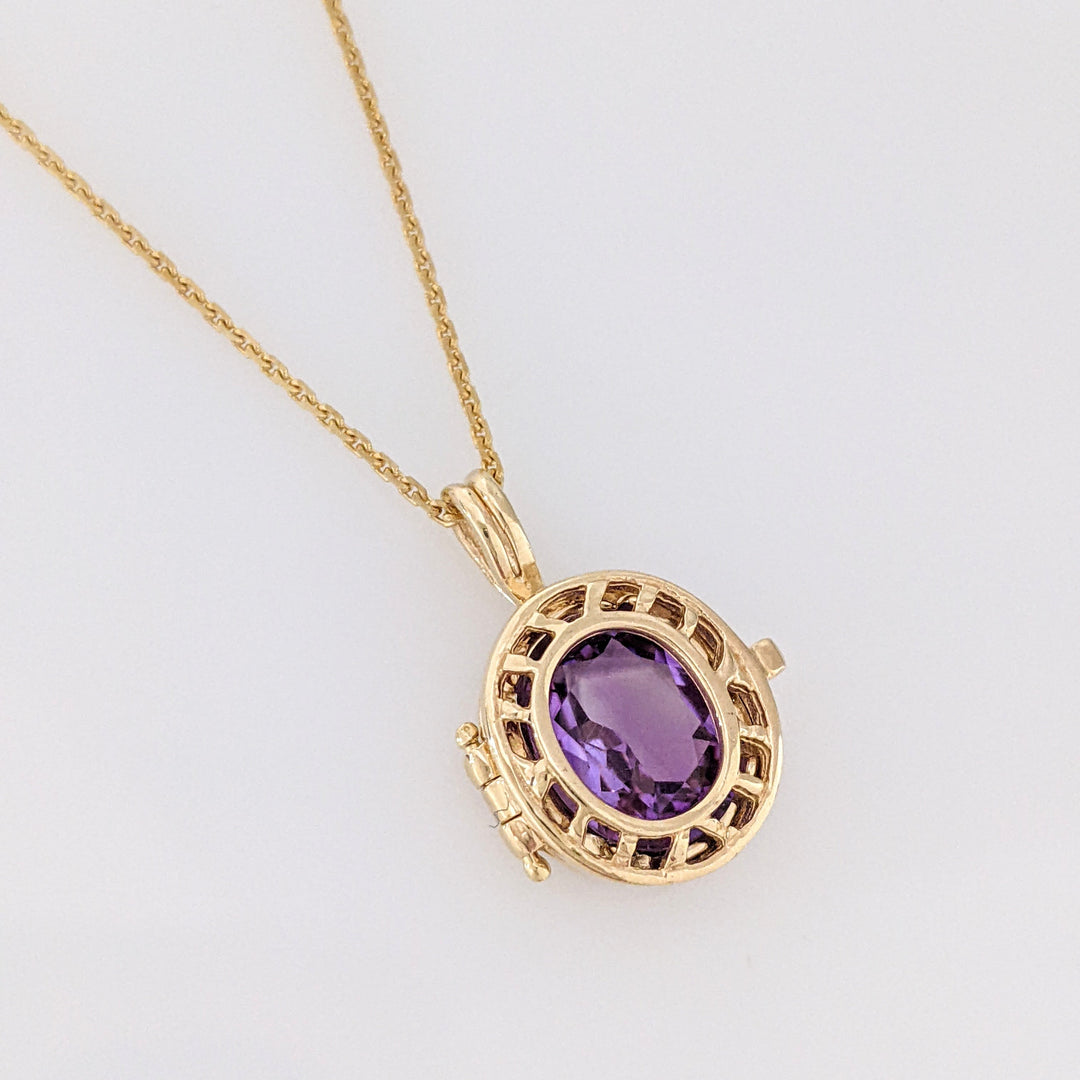 10K AMETHYST/ BLUE TOPAZ 7X9 INTERCHANGEABLE ESTATE PENDANT & 14K CHAIN 3.9 GRAMS