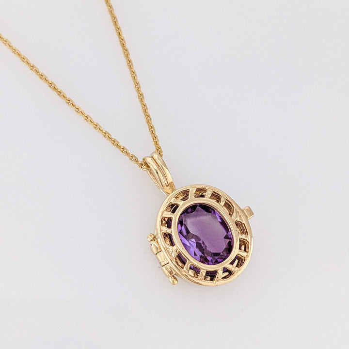 10K AMETHYST/ BLUE TOPAZ 7X9 INTERCHANGEABLE ESTATE PENDANT & 14K CHAIN 3.9 GRAMS