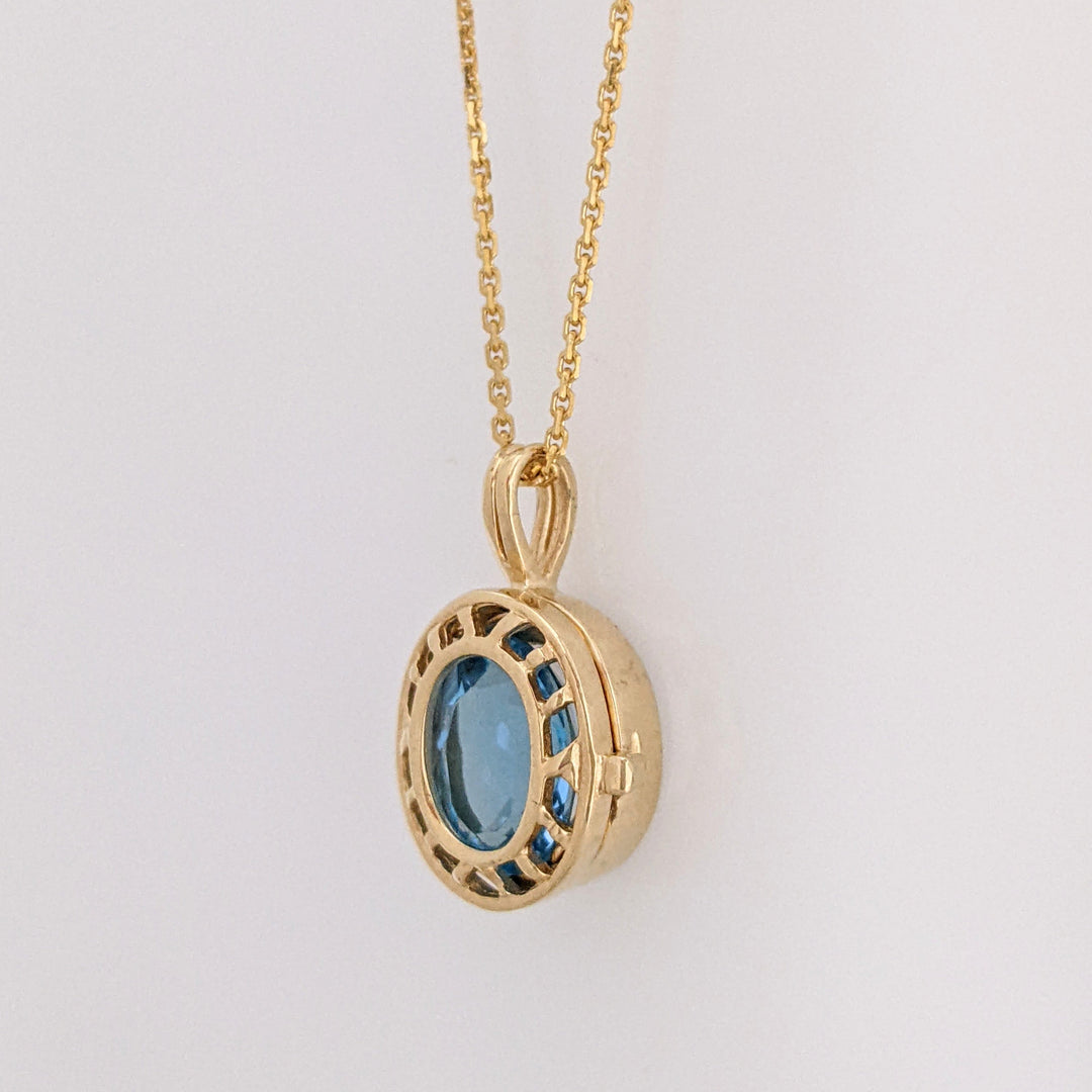 10K AMETHYST/ BLUE TOPAZ 7X9 INTERCHANGEABLE ESTATE PENDANT & 14K CHAIN 3.9 GRAMS