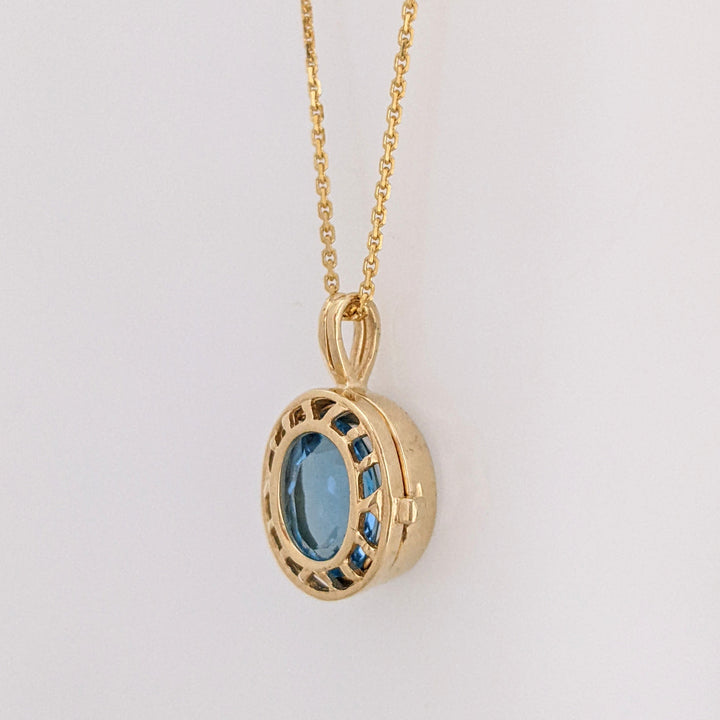 10K AMETHYST/ BLUE TOPAZ 7X9 INTERCHANGEABLE ESTATE PENDANT & 14K CHAIN 3.9 GRAMS