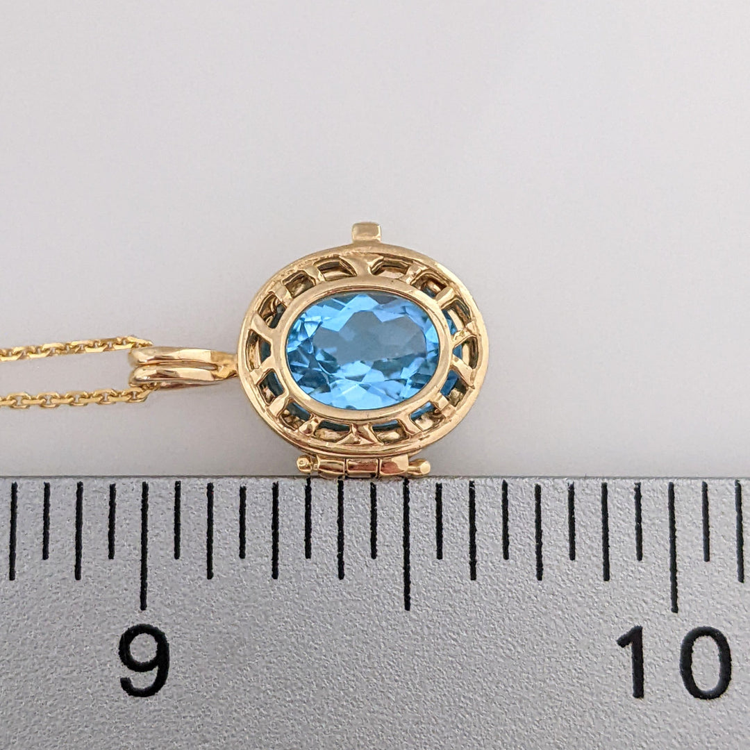 10K AMETHYST/ BLUE TOPAZ 7X9 INTERCHANGEABLE ESTATE PENDANT & 14K CHAIN 3.9 GRAMS
