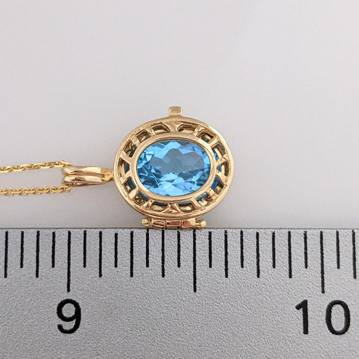 10K AMETHYST/ BLUE TOPAZ 7X9 INTERCHANGEABLE ESTATE PENDANT & 14K CHAIN 3.9 GRAMS