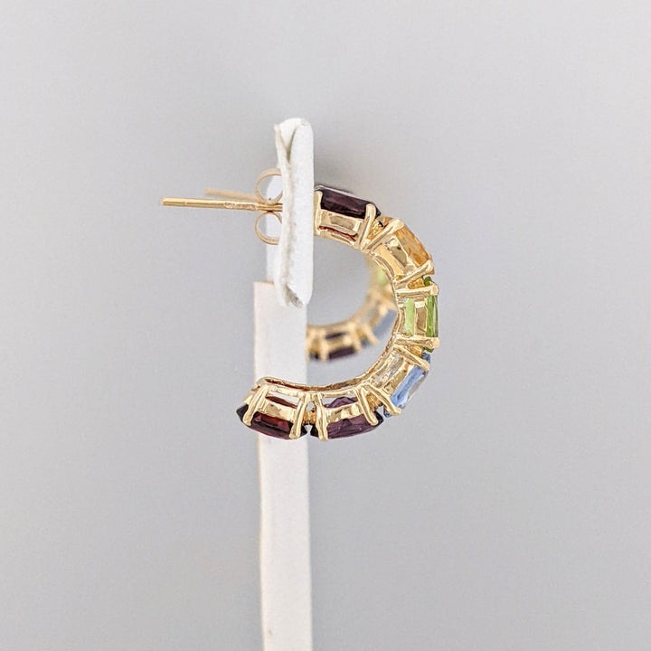 14K GARNET (2), CITRINE, PERIDOT BLUE TOPAZ, AMETHYST OVAL 4X6 ESTATE HOOP EARRINGS 3.1 GRAMS