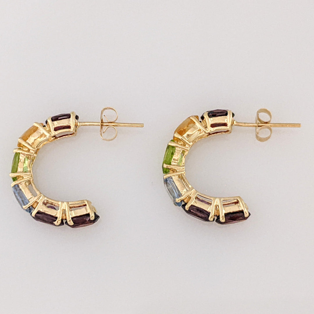 14K GARNET (2), CITRINE, PERIDOT BLUE TOPAZ, AMETHYST OVAL 4X6 ESTATE HOOP EARRINGS 3.1 GRAMS