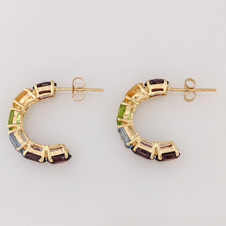 14K GARNET (2), CITRINE, PERIDOT BLUE TOPAZ, AMETHYST OVAL 4X6 ESTATE HOOP EARRINGS 3.1 GRAMS