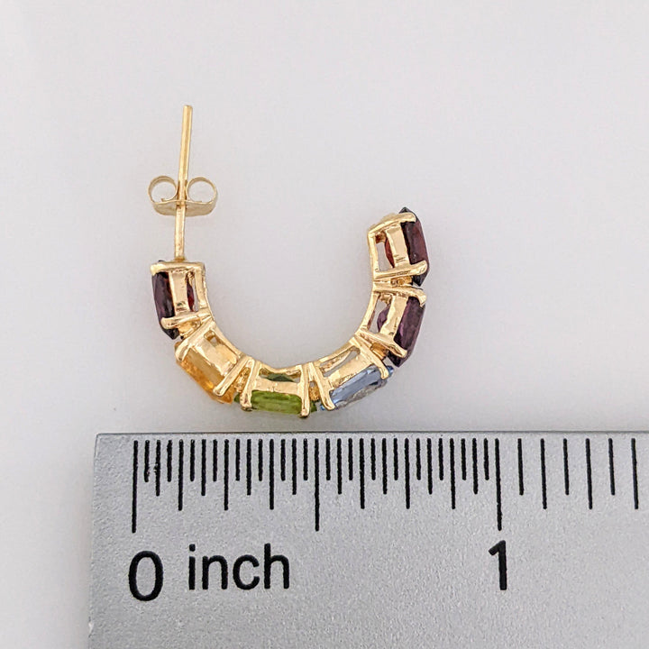 14K GARNET (2), CITRINE, PERIDOT BLUE TOPAZ, AMETHYST OVAL 4X6 ESTATE HOOP EARRINGS 3.1 GRAMS
