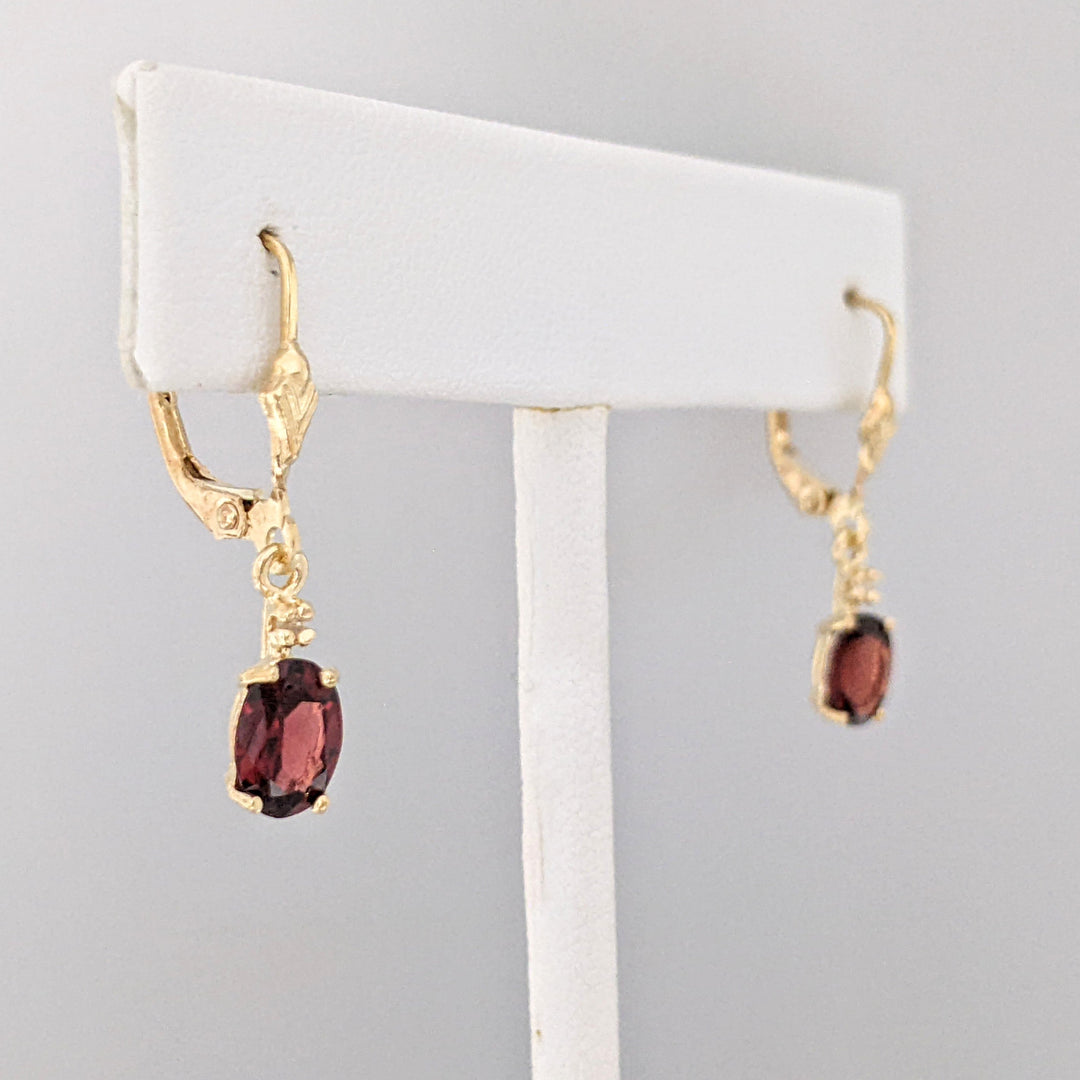 14K GARNET OVAL 5X7 WITH MELEE ESTATE LEVERBACK EARRINGS 1.9 GRAMS