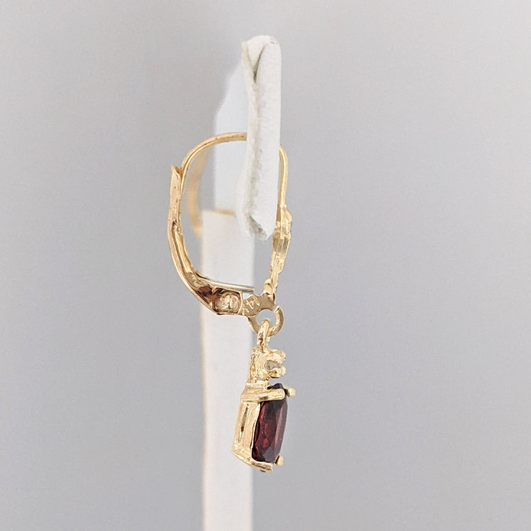 14K GARNET OVAL 5X7 WITH MELEE ESTATE LEVERBACK EARRINGS 1.9 GRAMS