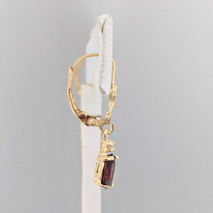 14K GARNET OVAL 5X7 WITH MELEE ESTATE LEVERBACK EARRINGS 1.9 GRAMS