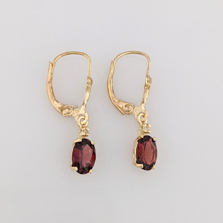 14K GARNET OVAL 5X7 WITH MELEE ESTATE LEVERBACK EARRINGS 1.9 GRAMS