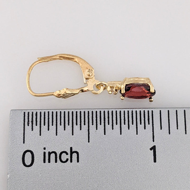 14K GARNET OVAL 5X7 WITH MELEE ESTATE LEVERBACK EARRINGS 1.9 GRAMS