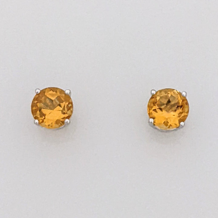14K WHITE CITRINE ROUND 5MM ESTATE STUD EARRINGS 0.8 GRAMS