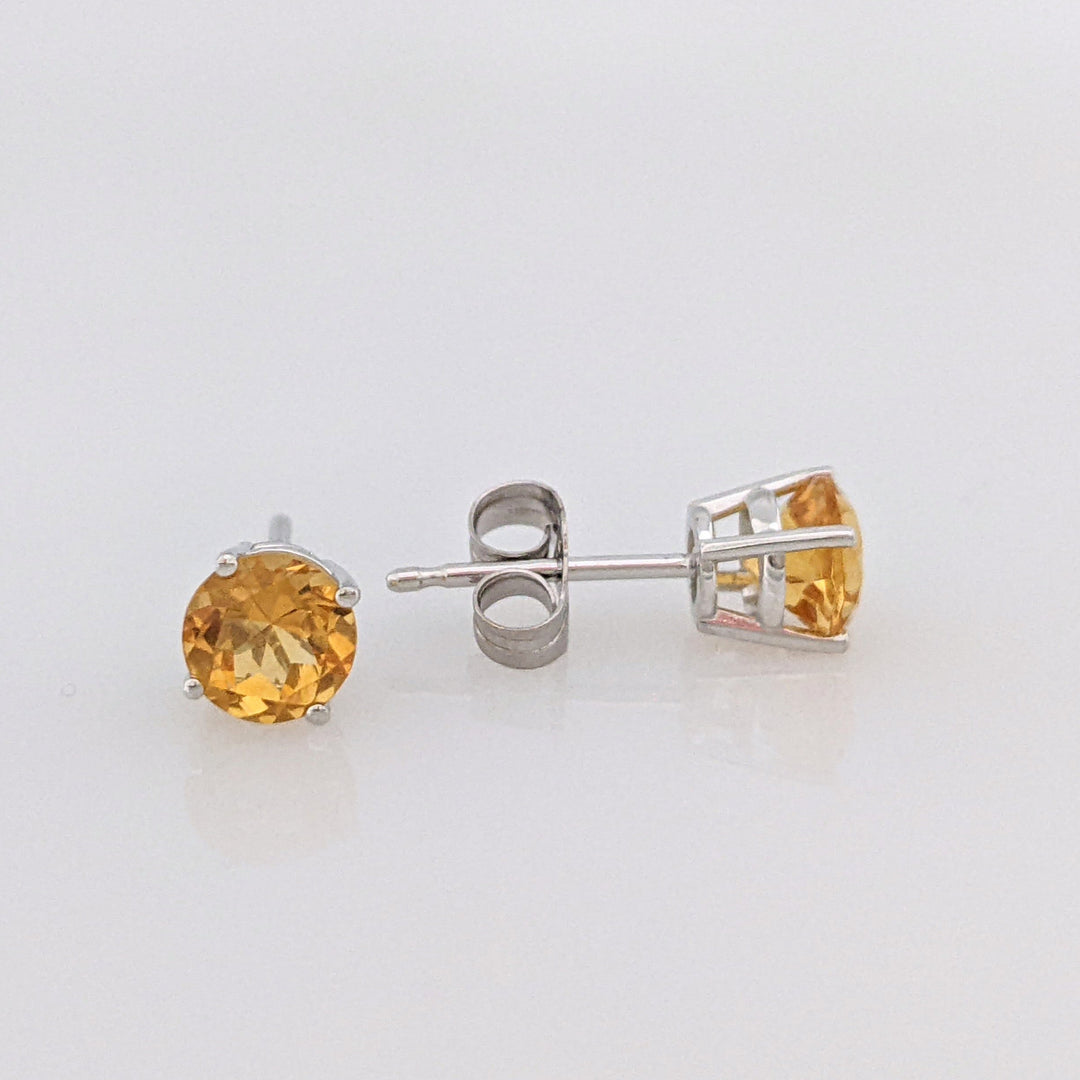 14K WHITE CITRINE ROUND 5MM ESTATE STUD EARRINGS 0.8 GRAMS