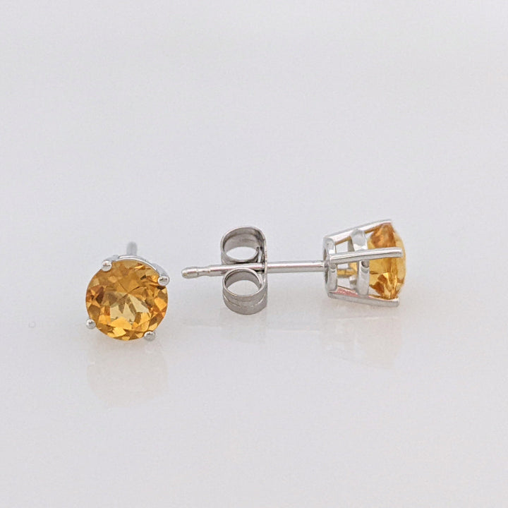 14K WHITE CITRINE ROUND 5MM ESTATE STUD EARRINGS 0.8 GRAMS
