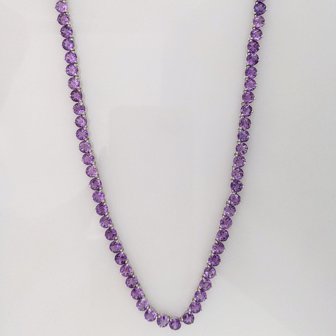 14K WHITE AMETHYST ROUND (78) 5MM ESTATE NECKLACE 26.9 GRAMS