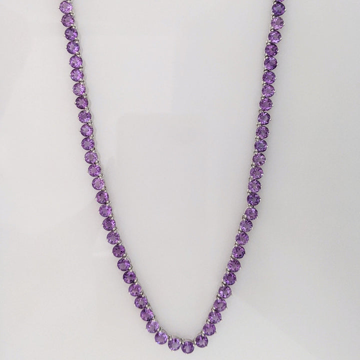 14K WHITE AMETHYST ROUND (78) 5MM ESTATE NECKLACE 26.9 GRAMS