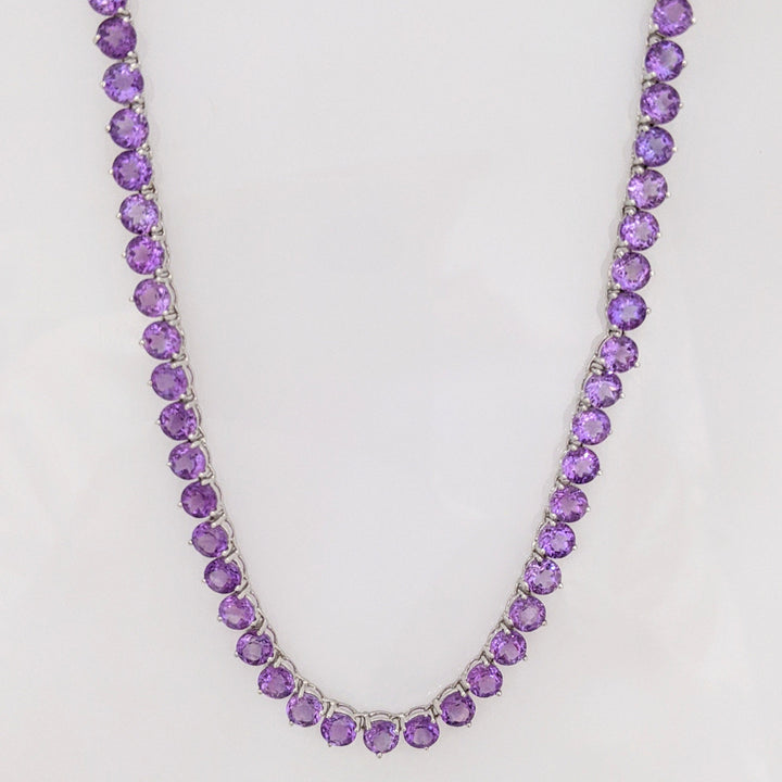 14K WHITE AMETHYST ROUND (78) 5MM ESTATE NECKLACE 26.9 GRAMS