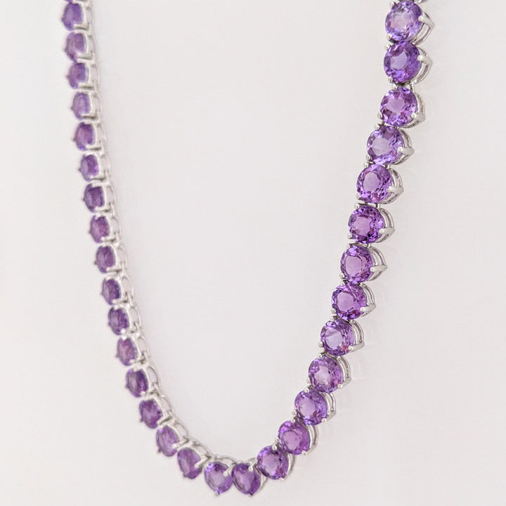 14K WHITE AMETHYST ROUND (78) 5MM ESTATE NECKLACE 26.9 GRAMS