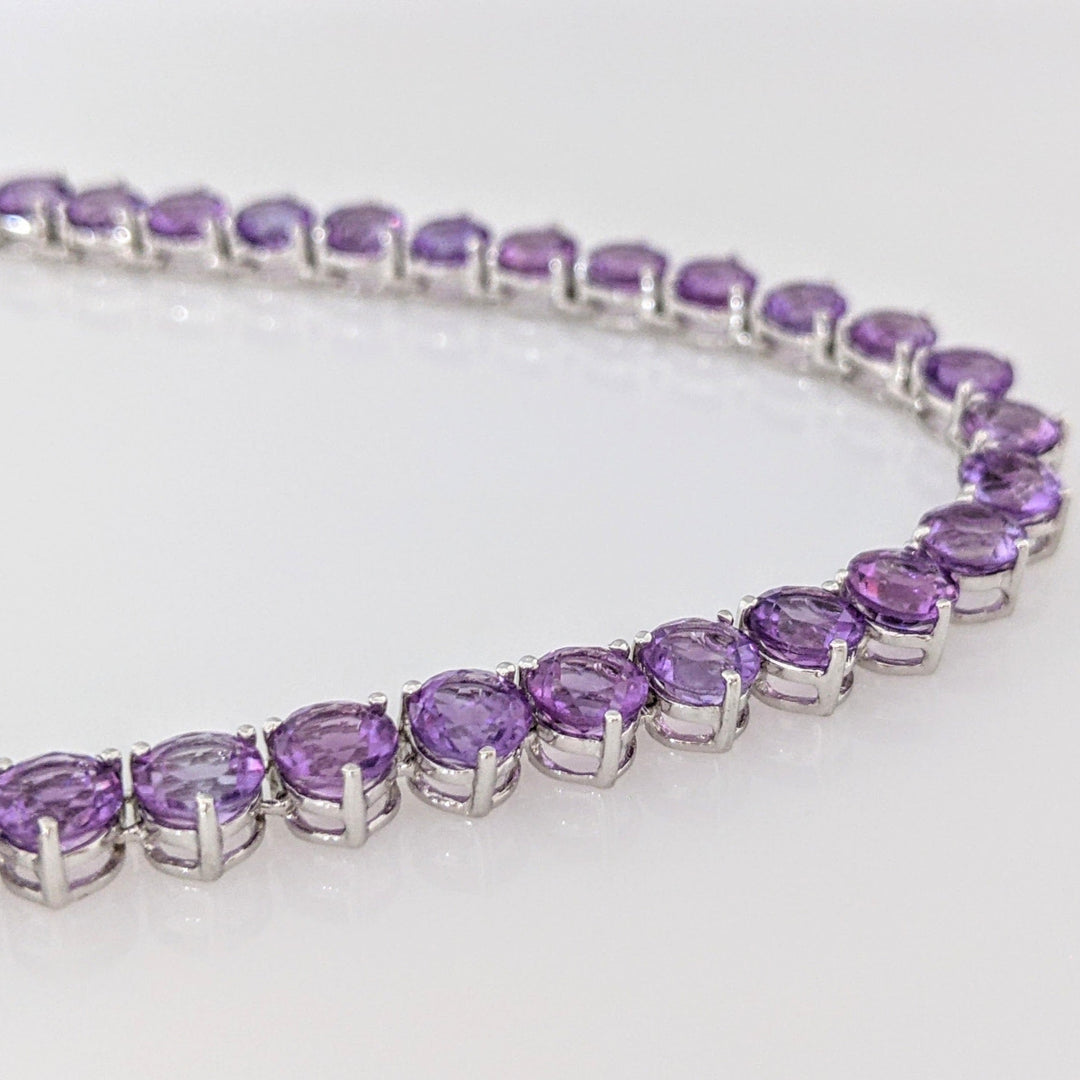 14K WHITE AMETHYST ROUND (78) 5MM ESTATE NECKLACE 26.9 GRAMS
