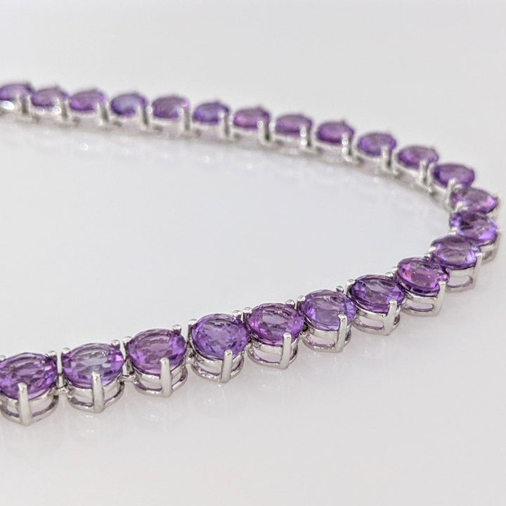 14K WHITE AMETHYST ROUND (78) 5MM ESTATE NECKLACE 26.9 GRAMS