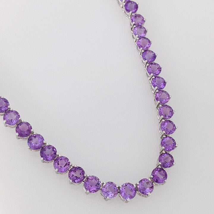 14K WHITE AMETHYST ROUND (78) 5MM ESTATE NECKLACE 26.9 GRAMS